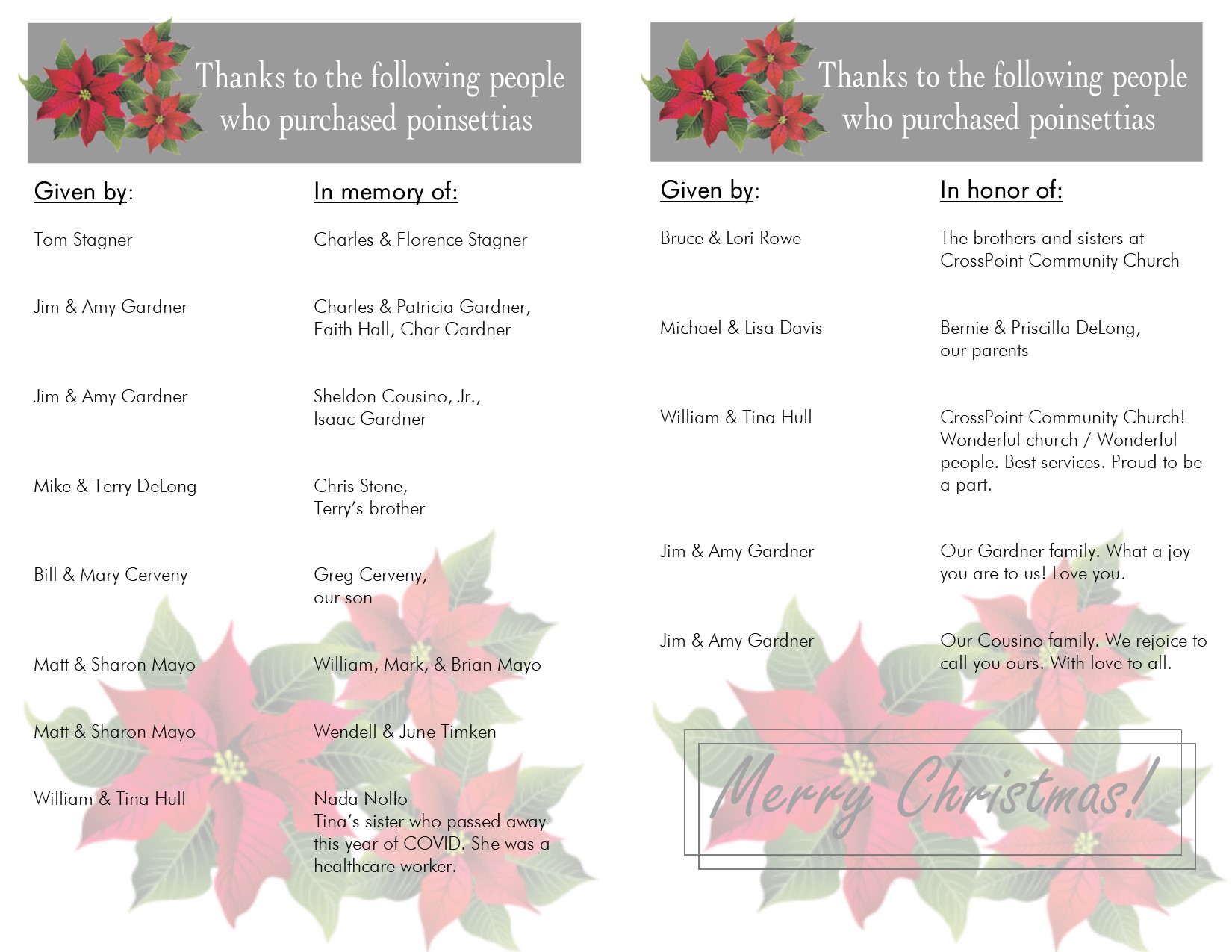 Poinsettia Purchases CrossPoint Community Church